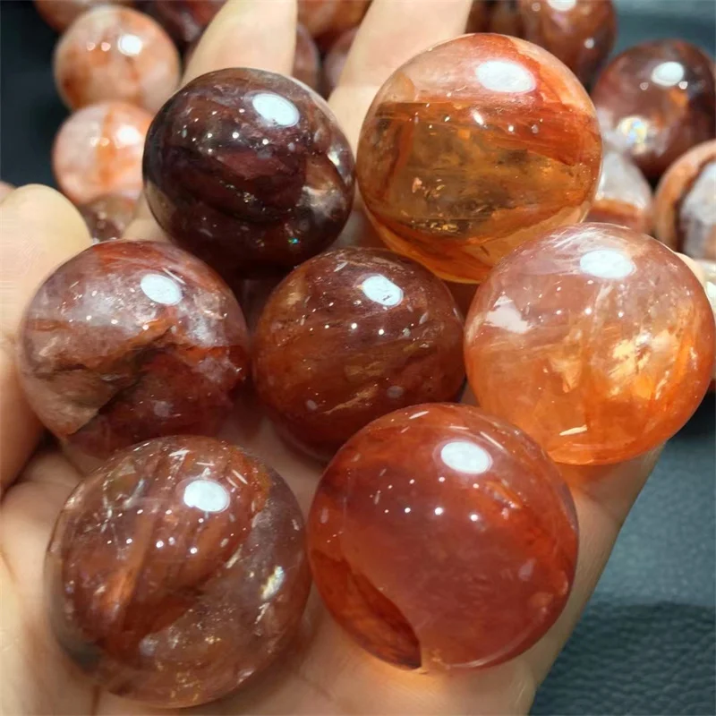 100g Red Fire QUARTZ Hematoid Crystal Polished sphere Ball Healing 4