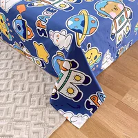 Cartoon Bear Flat Sheet with 2 Pillowcase Twin/King Cotton Space Explorer Theme Rocket Star Print Bed Sheet Set(No Fitted Sheet) 5