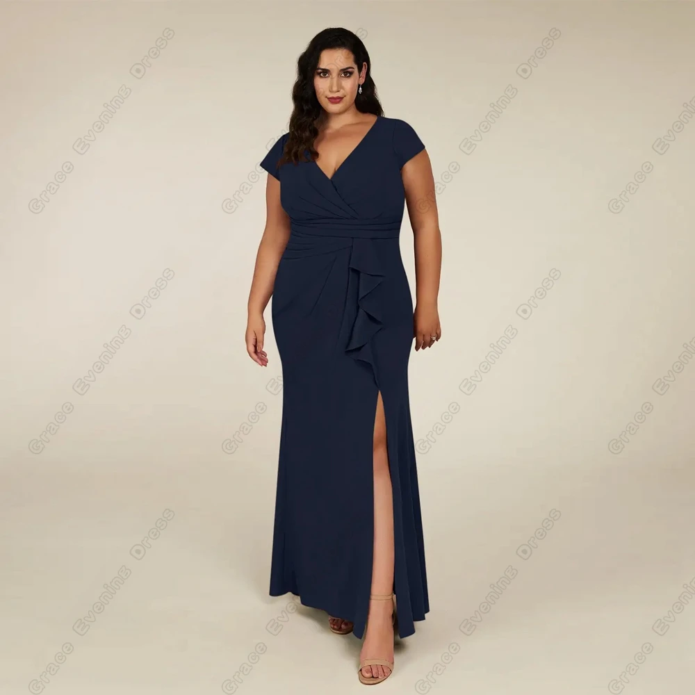 

Plus Size Strapless Short Sleeve Mother of Bride Dresses for Women Side Slit Wedding Party Dresses 2024 Summer New Robe De