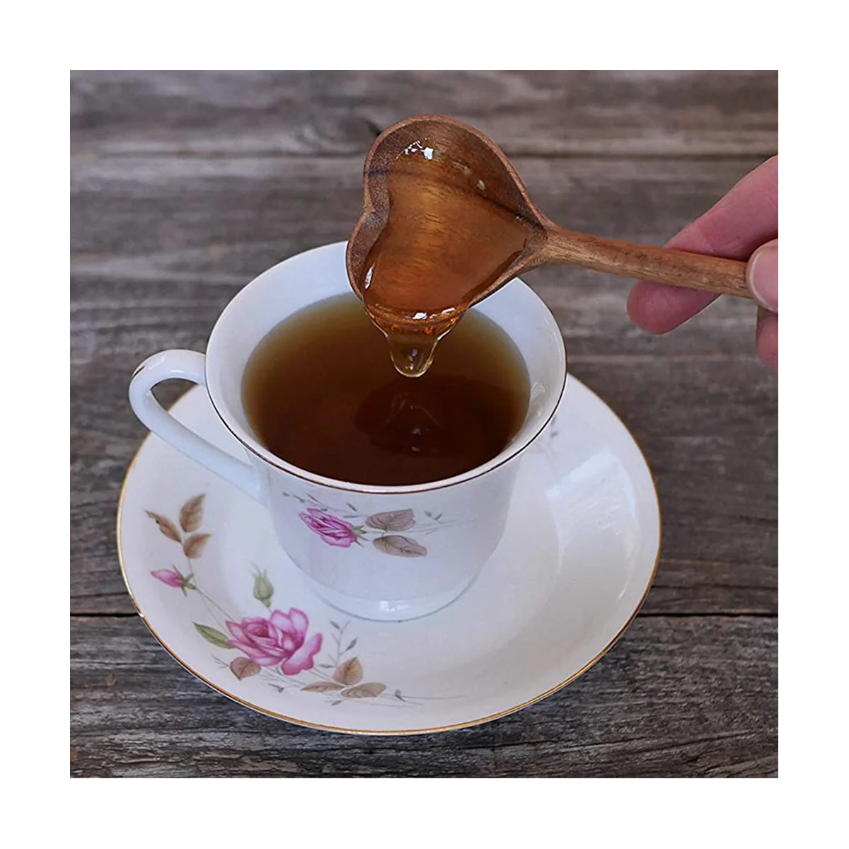 Wooden Heart-Shaped Spoons-Wooden Tea/Coffee Spoons Set (2Pcs)-Small Wooden Spoons for Condiment, Salt, Sugar
