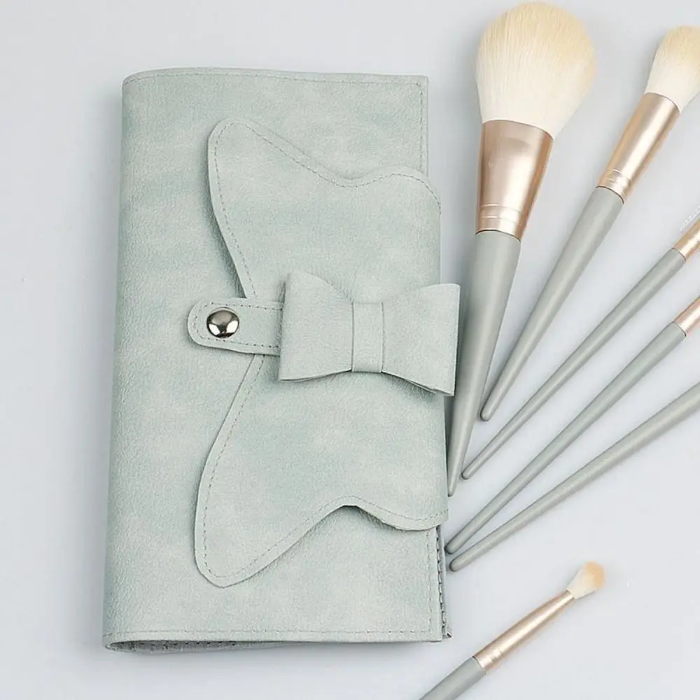 

Leather Cosmetic Pouch Original Comfortable Cosmetic Storage Bag Bow Buckle Design Brush Holder Makeup Brush Bag Travel
