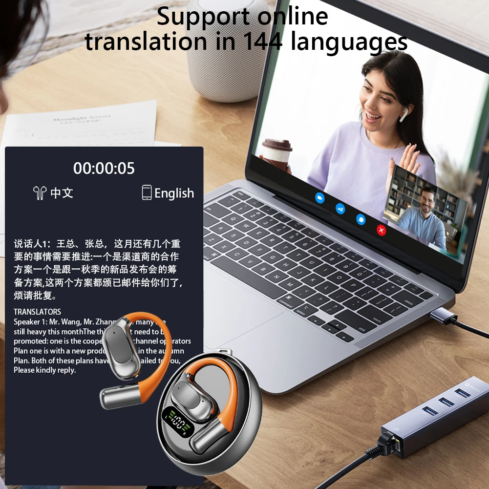 AI Smart Translation Headphone 188 Languages Noise Cancelling Bluetooth 5.3 Headset Instant Voice Translator Earbuds for Travel translator earbuds voice translator language translator translator earphones translation headset