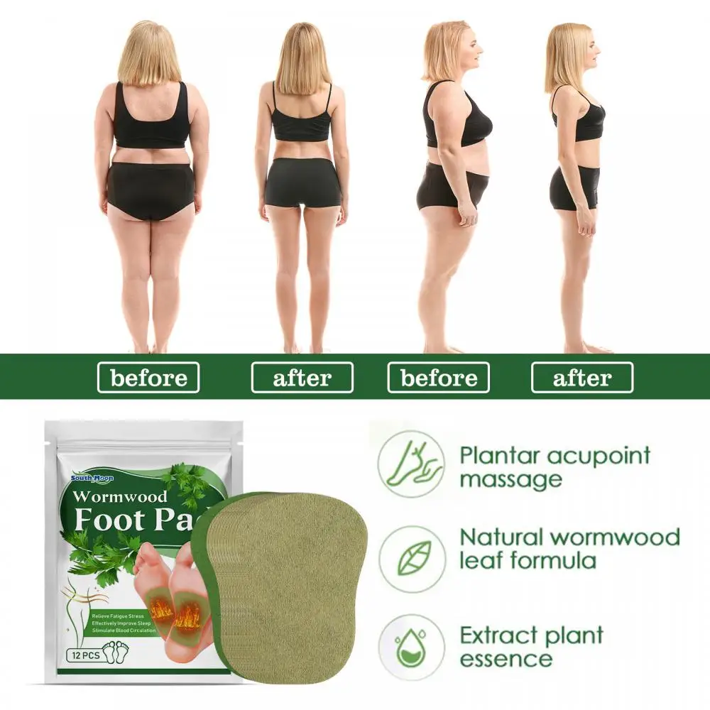 12pcs Wormwood Foot Patch Heel Fatigue Pain Relieve Stress Detoxification Help Sleeping Body Detox Sticker Detoxifying Patch