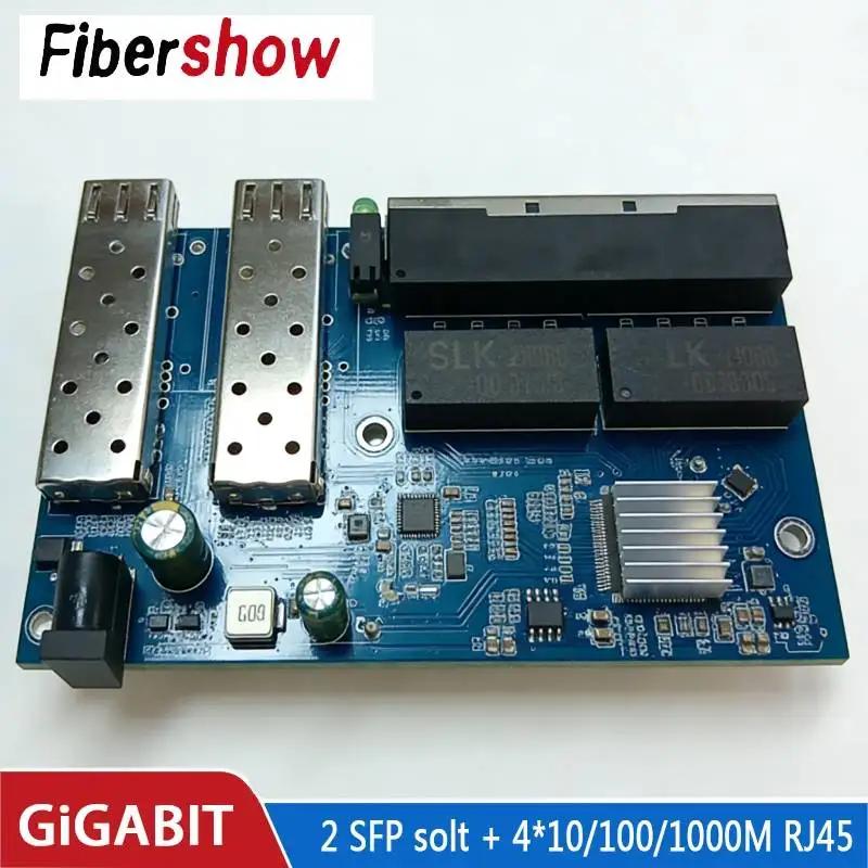Gigabit Ethernet switch Fiber Optical Media Converter 4 RJ45 2 SFP 10/100/1000M UTP fiber Port Board PCBA 2F4E