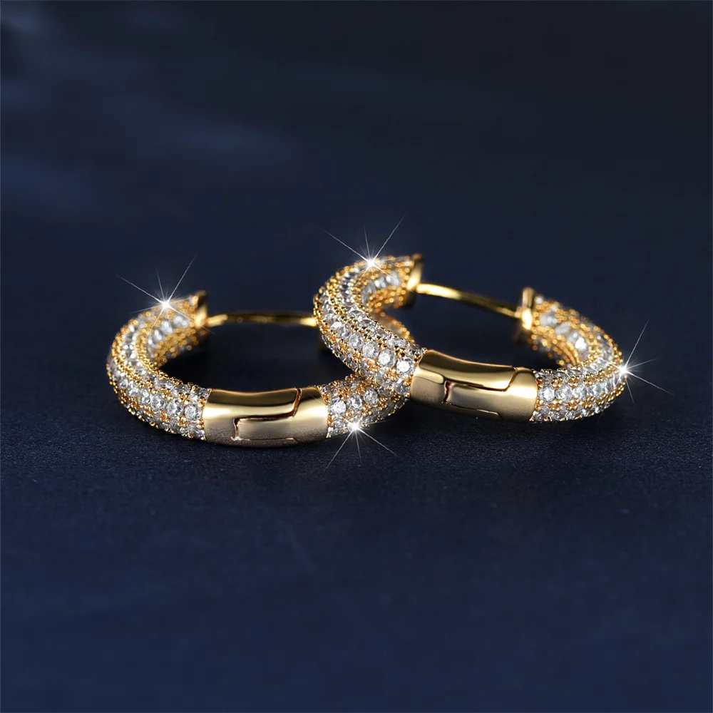 White Zircon Full Stone Small Round Hoop Earrings For Women Vintage Gold Color Crystal Ear Buckle Wedding Jewelry Versatile Gift
