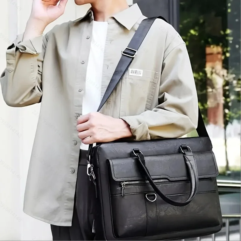 Men's crossbody bag, business laptop bag, large capacity briefcase, multifunctional leisure work travel bag