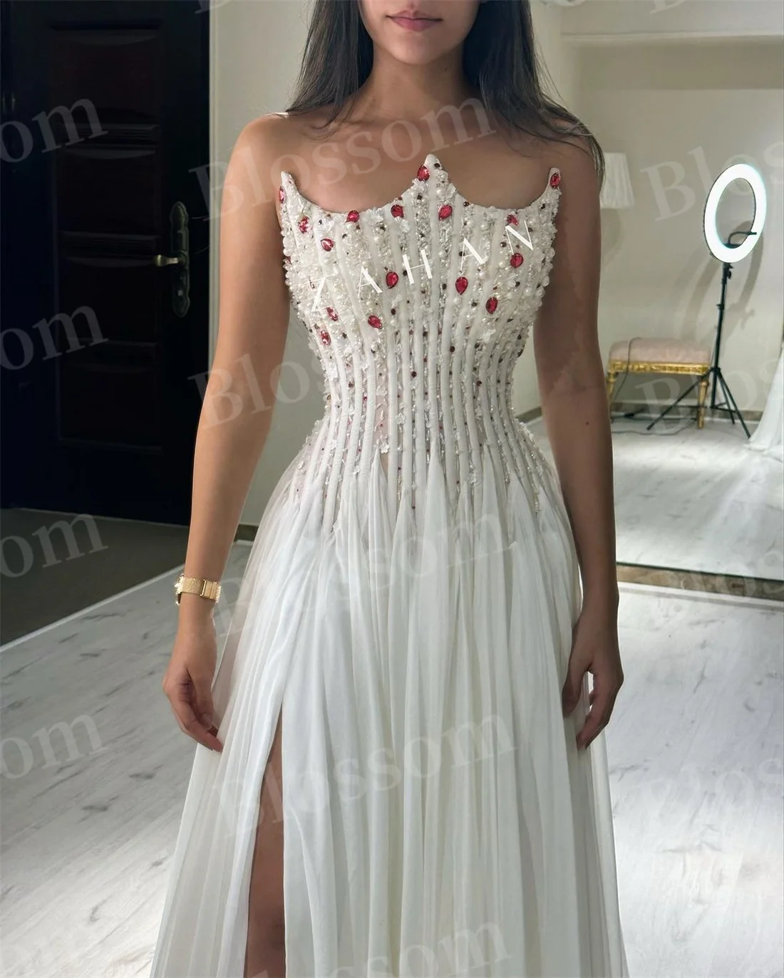 Beaded Crystal Sequins Sleeveless Prom Dresses A-line Evening Dresses 2024 Luxury Formal Occasion Party Gown Wedding