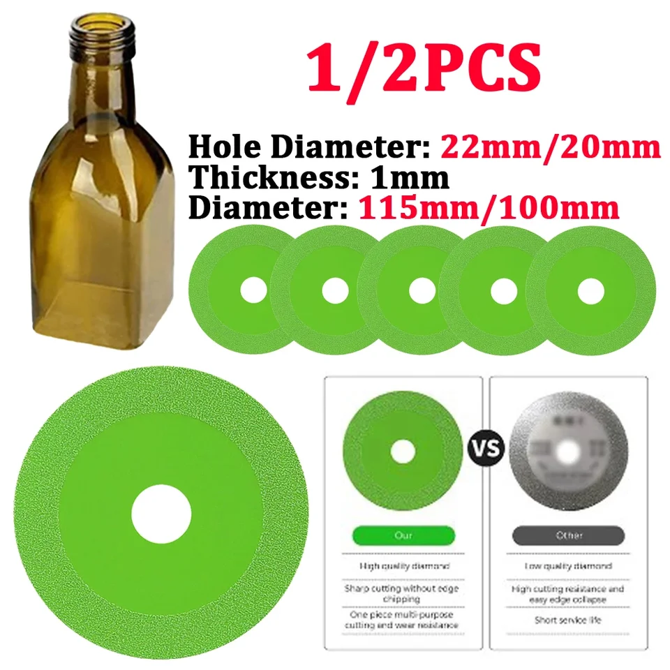 2 Pièces Disque De Coupe En Verre 22mm ID 100mm OD 15mm Trou D'arbre Coupe Disque De Polissage Lame De Scie Diamant Meuleuse D'angle Lame De Scie Pour Carrelage Cristal Bouteille De