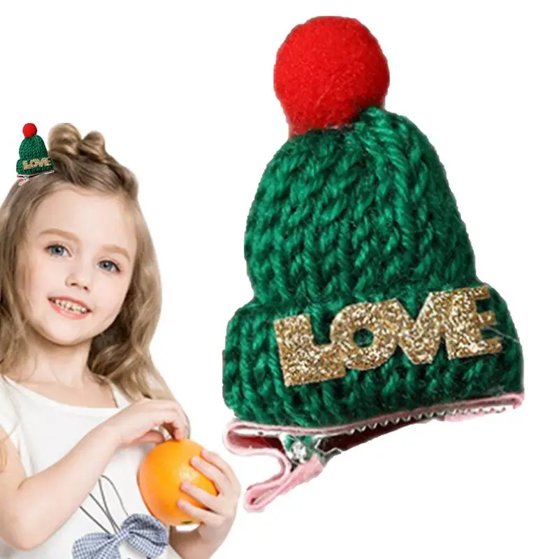 

Santa Hat Hair Clip Comfortable Beanie Shape Mini Knitted Hair Clip Children's Fashion Hairpins For Traveling Christmas Party