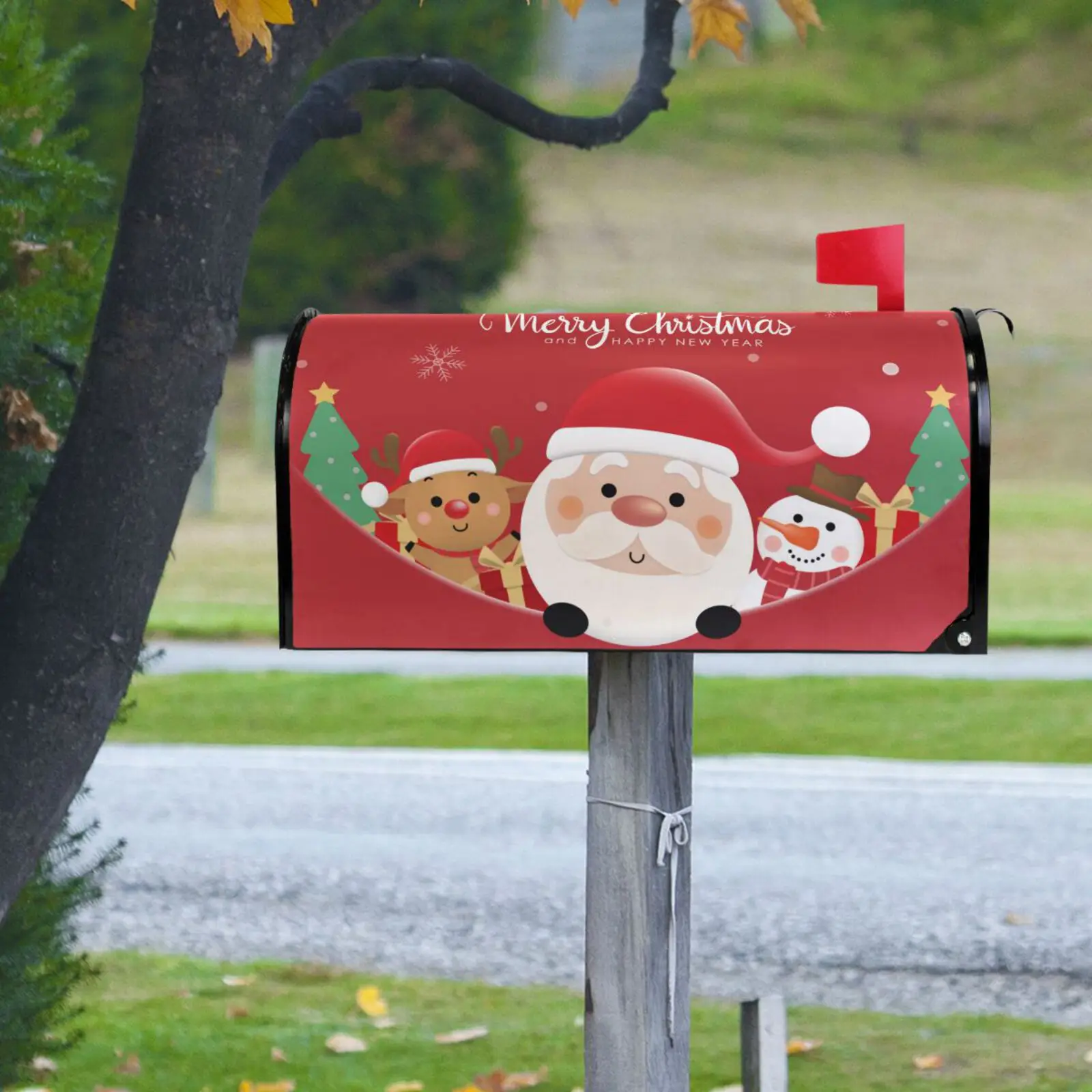 Happy New Year Merry Christmas Santa Claus Mailbox Cover Magnetic Wrap Standard Size Letter Post Box Cover Decal Garden Decor