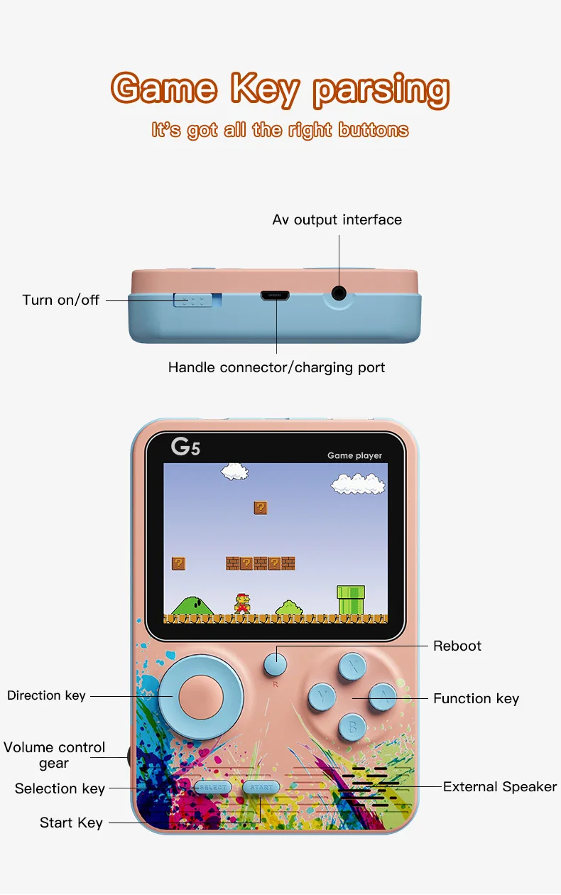 Handheld Game Console 500 In 1 Classic Gaming Console Portable Retro Video Game Console Children's Toys Double Gamepad Kids Gift