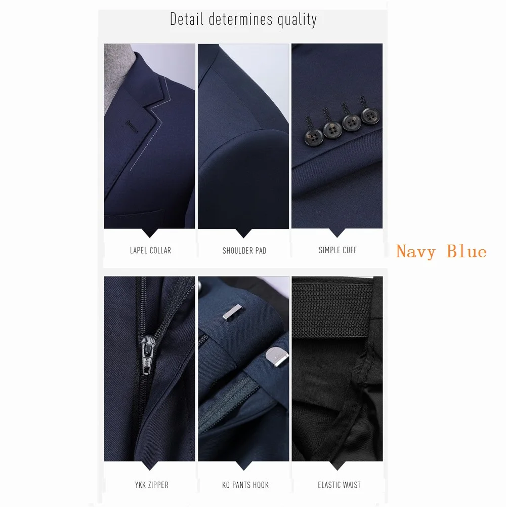 Men Wool Navy Blue Business Suit Groom Groomsman Wedding Party Formal Tuxedos 2 Piece Set Blazer Pants