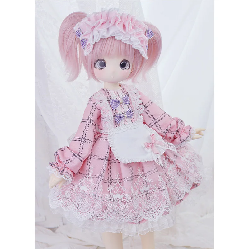 

bjd doll clothes set for 1/4 1/6 blyth size bjd dress for girl cute pink plaid dress doll accessories (three points)
