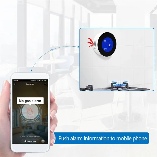 PHILE-Combustible Gas Detector Combustible Gas Leak Detector With Temperature Function With LCD Display With Tuya App EU Plug 4