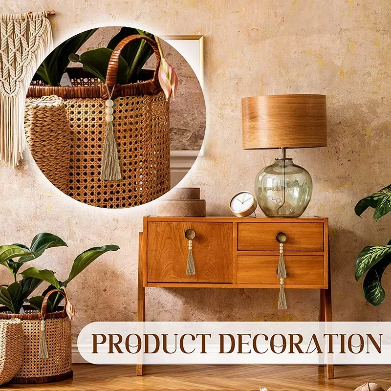 1/2/3Pcs 3 개의 나무 구슬과 황마 술 자연 황마 밧줄 Tassels DIY 공예 Tassels에 대 한 파란색 된 Tassels 홈 웨딩 파티 장식