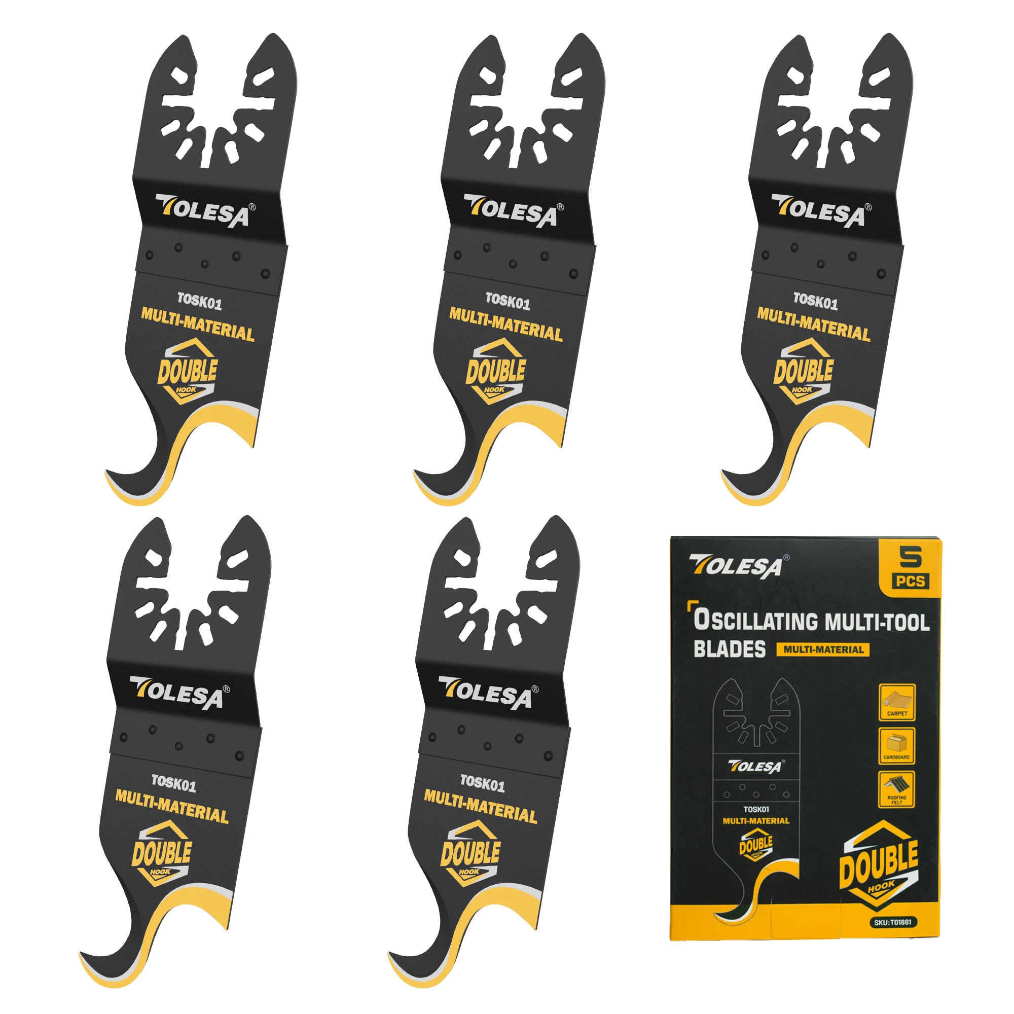 TOLESA 5 Stück oszillierende Multitool-Hakenmesserklinge, Multitool-Sägeblätter zum Schneiden von weichen Materialien, Dachschlitz, Teppich – Detail 1