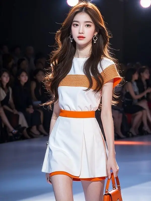 Korea Costume Women Two Piece Set T-Shirt Short Sleeve Skirt Costume For Girl Orange Suit Anti-Exposure Skirt 2024 New