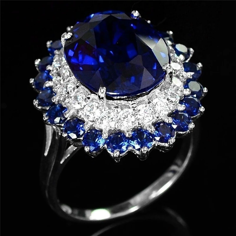 Large Cubic Zirconia Ring Stone Ring Large Dark Blue Stone Top