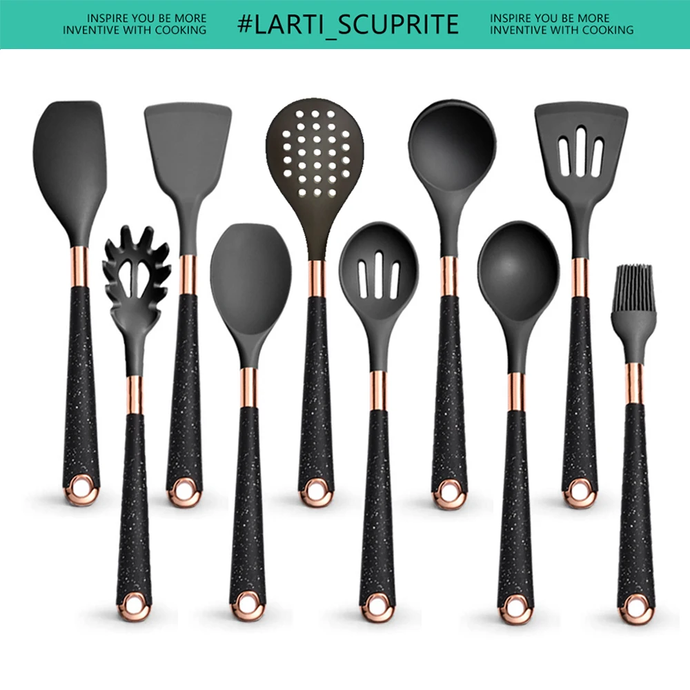 5-10 Pcs Silicone Cooking Utensil Set Mixing Slotted Serving Spatula Nonstick Heat Resistant Kitchen Bake Stir Draining Spoons kitchen utensils