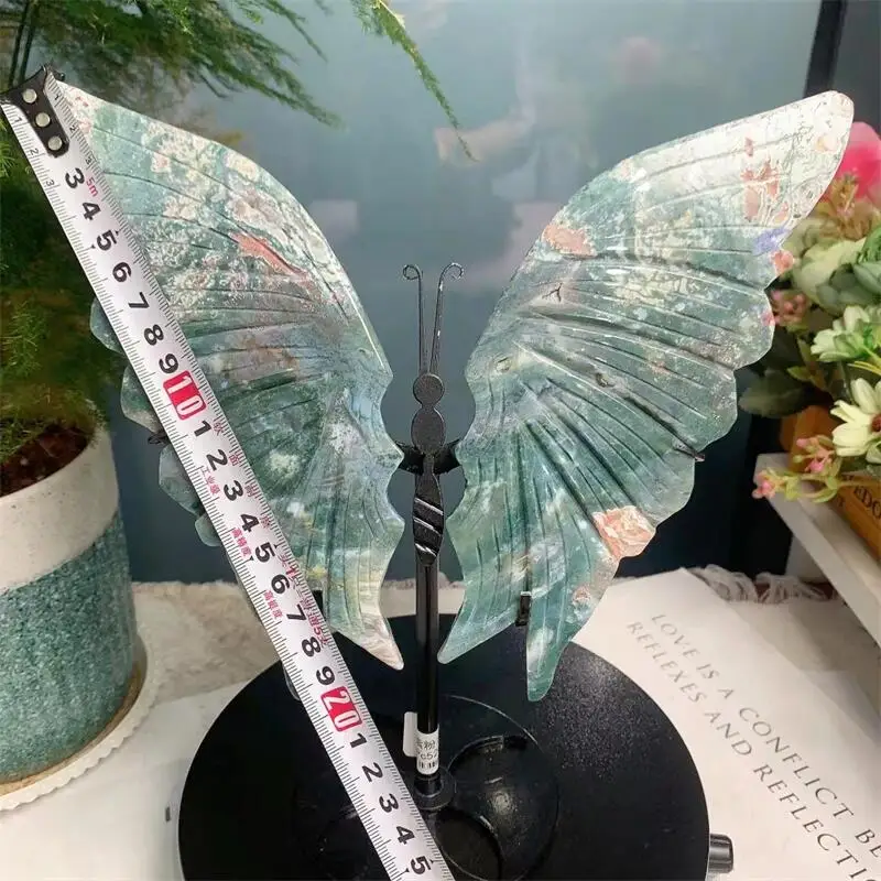 Natural Moss Agate Butterfly Wings Carving Quartz Healing Crafts Gift Room Decor Home Decoration Birthday Gift 1pair