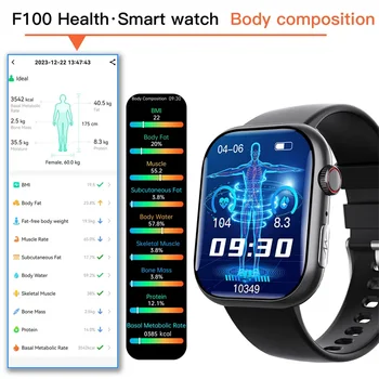 F100 Smart Watch Bluetooth Call 2.1inch Large Screen ECG HRV 24 Hrs Heart Rate Health Monitor SOS Men Women Smartwatch 6