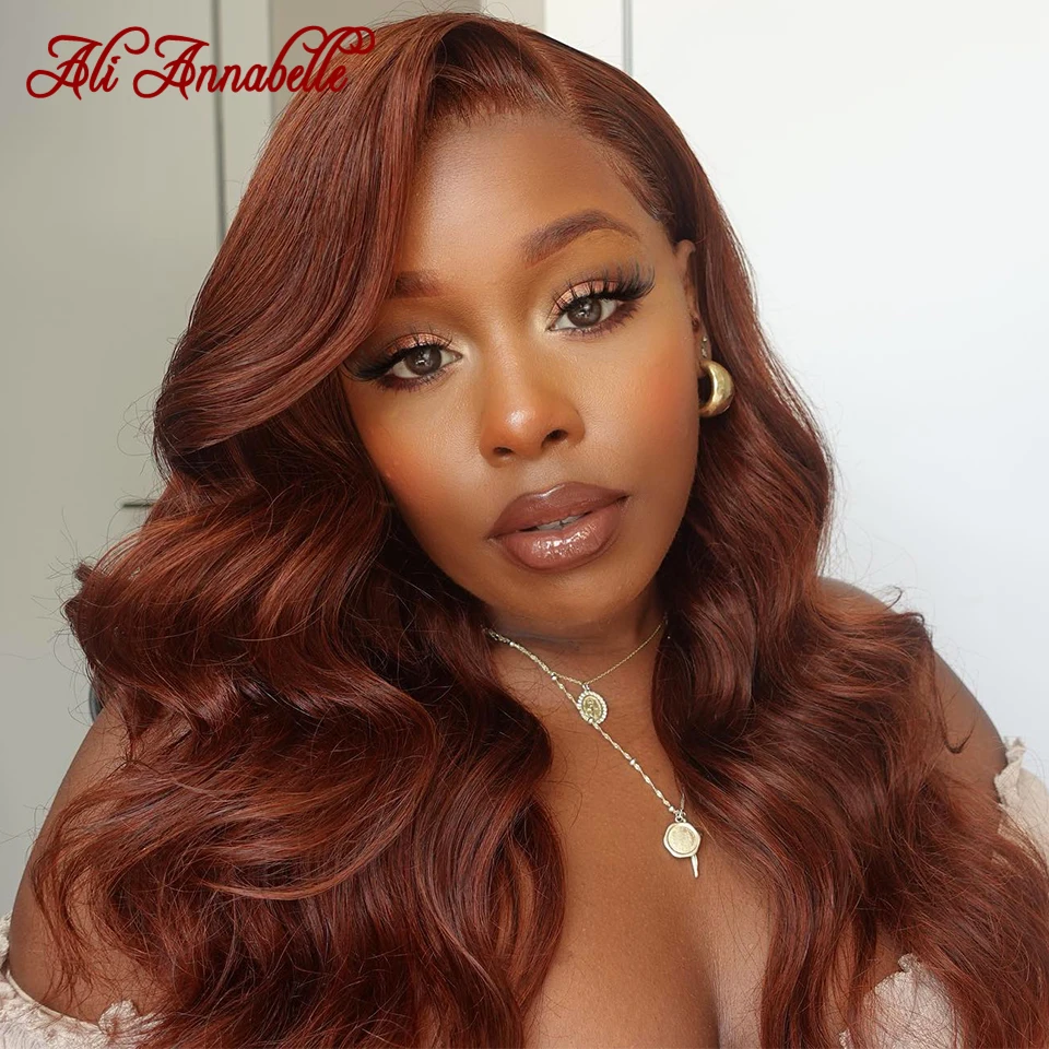 Reddish Brown Colored Body Wave Hair Wigs For Woman 13x4 lace Lace Frontal Wigs Lace Front Pre Plucked Brazilian Remy Hair