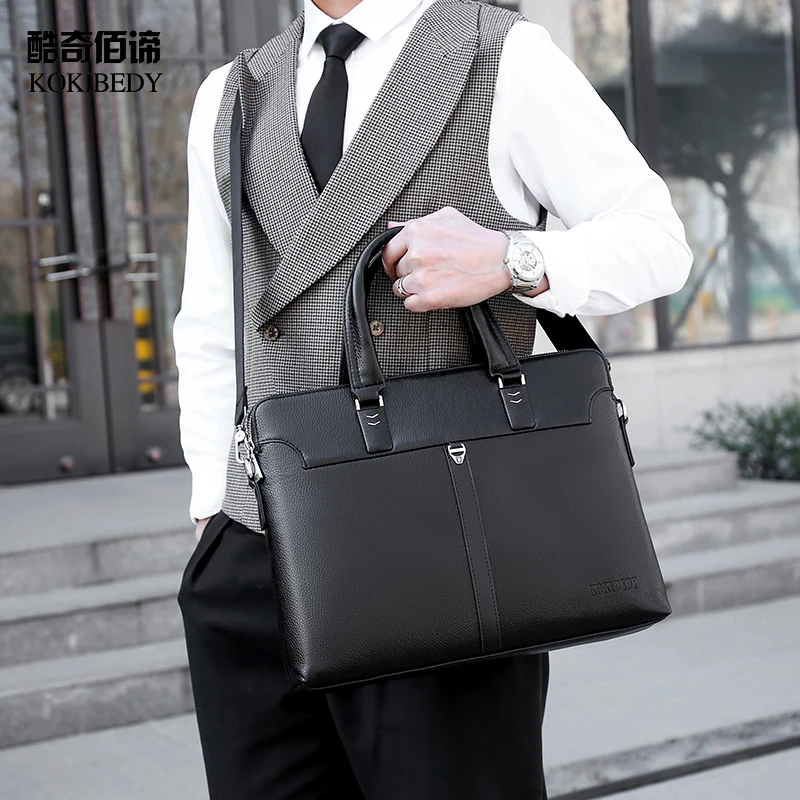 New PU Leather Men's Briefcase With Zipper Business Handbag Horizontal Male  Laptop Bag Vintage Shoulder Messenger Bag - AliExpress