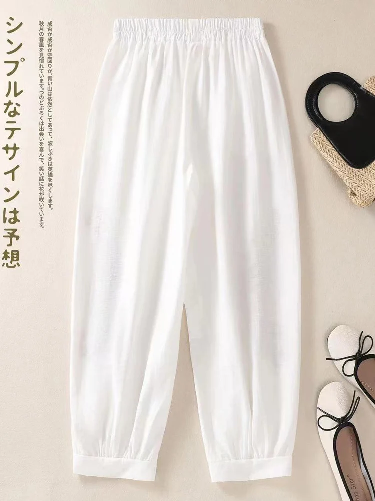 Vintage Literary Women Flower Embroidered Lantern Pants 2024 New Autumn Casual Loose Cotton Harem Pants for Women Bloomers