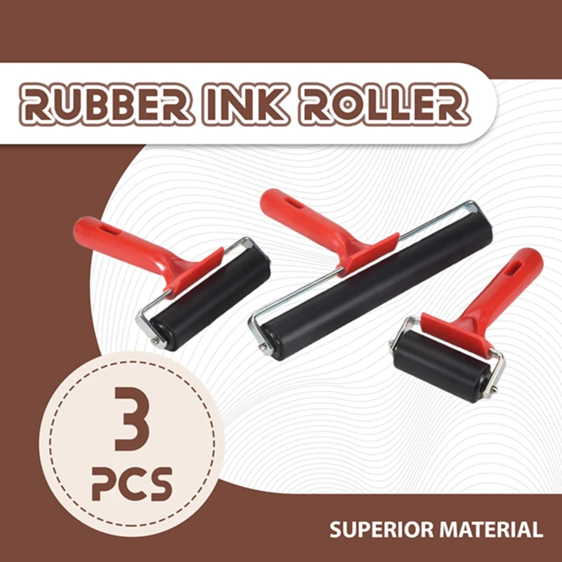 New 3 Pcs Rubber Roller Rubber Brayer Glue Roller Tools For Printmaking Stamping Wallpaper Gluing Application 6/10/20 Cm