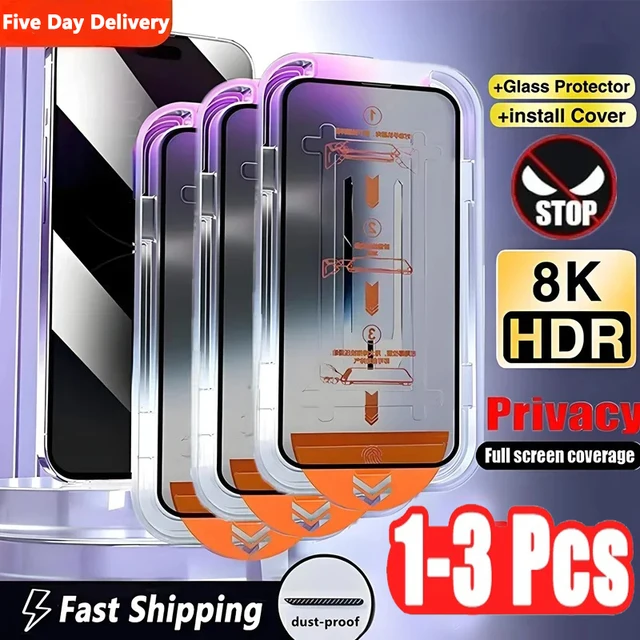 1-3Pc 8K High End Tempered Glass For iPhone 15 14 13 12 11 Pro Max XS MAX 15 16 Screen Protector With Alignment Mounting Cover