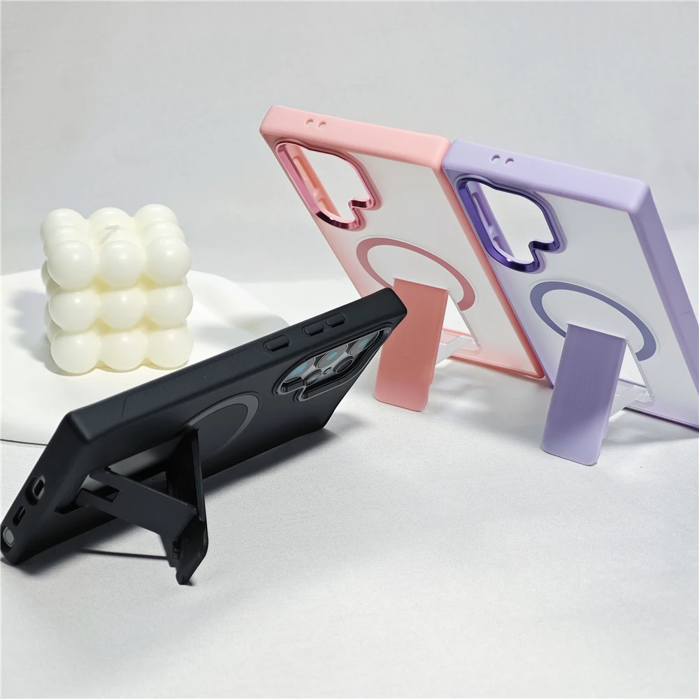 Magsafe Magnetic Stand Foldable Support Phone Case with Hard Matte Back Cover