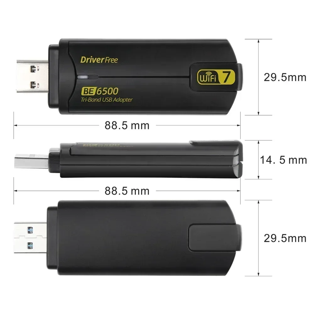 WiFi 7 USB 3.0 Adapter BE6500 Network Card Tri Band 6G/5G/2.4G USB Dongle Wireless Wireless Receiver Free Driver Win 10 11