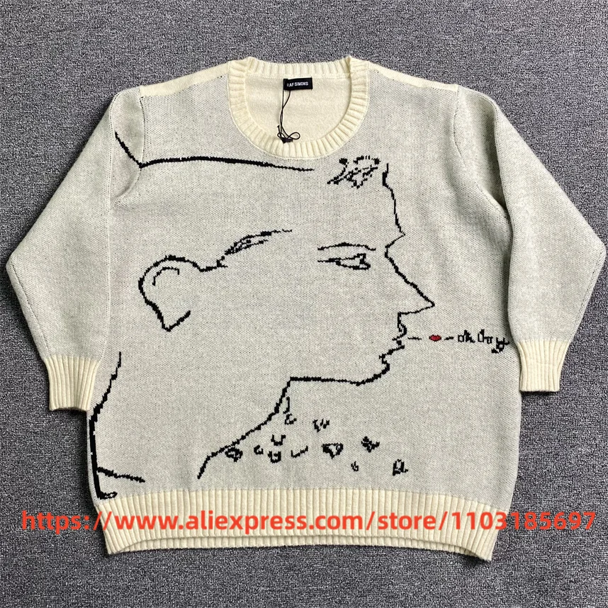

RAF SIMONS Love Sweater Men Women Thick Knit RAF SIMONS Sweater High Quality Crewneck Beige Pullovers