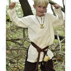 Halloween For Children Long Sleeves Medieval Children Knight Warrior Costume Cotton Tunic Norman Pirate Cosplay Tops Long Shirt