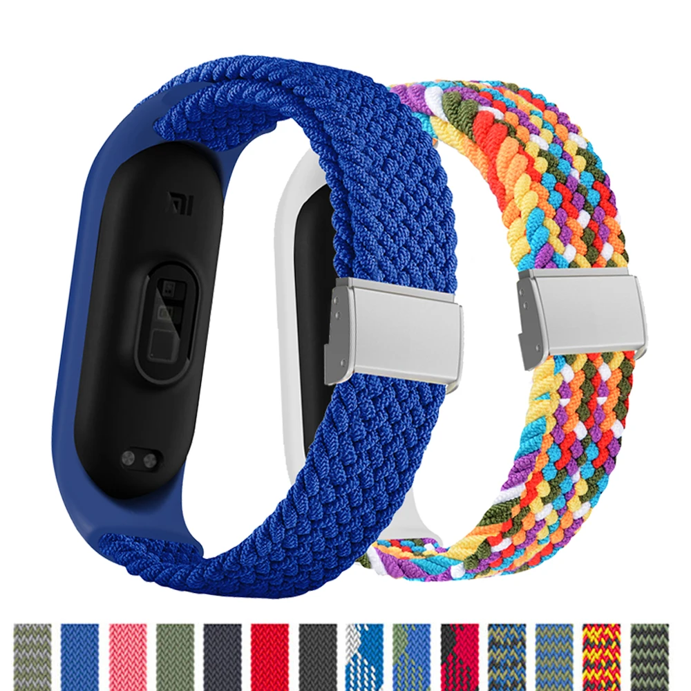 Correa trenzada Solo Loop para Xiaomi Mi Band 7 6 5 4, pulsera de repuesto  deportiva elástica de nailon ajustable para Xiaomi Band MiBand 7, Mi Band