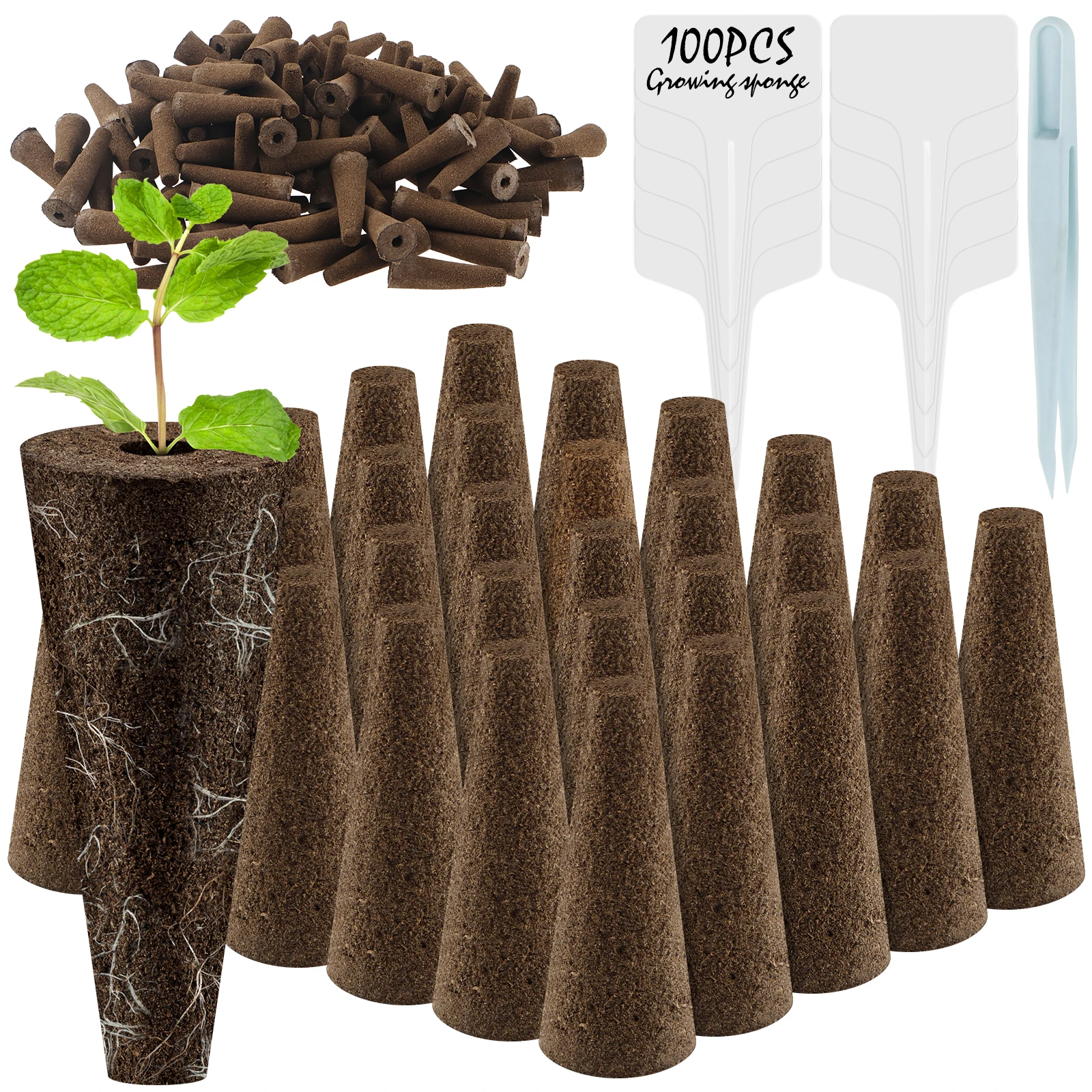 50/100Pcs Grow Sponges Hydroponics Seed Starter Sponges Kit Professional Sponge Water Absorbent Grow Pod Kit Gardening Accessory