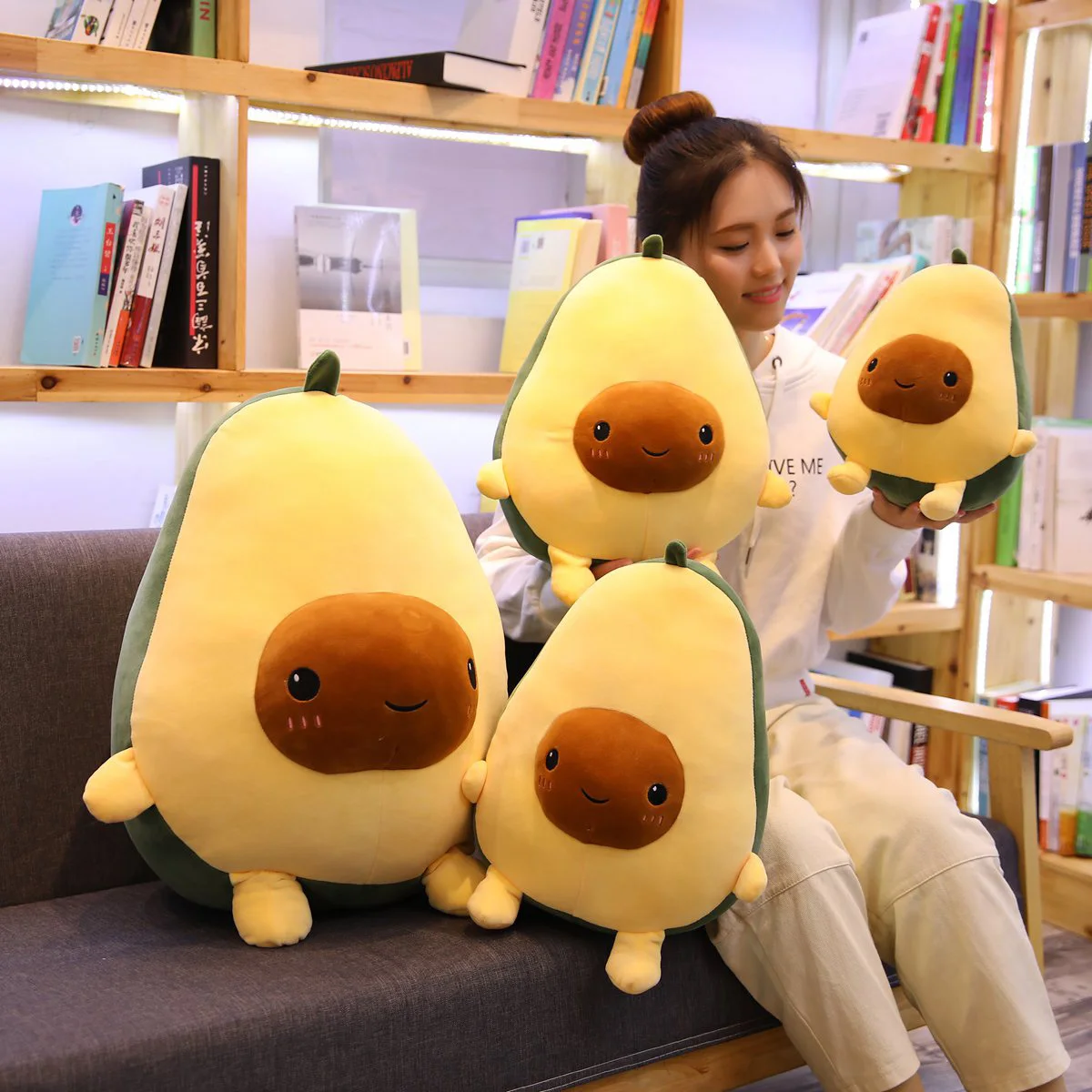 Happy Half Avocado Family Plush Toy Shy Figured Baby Green Fruit Plant Plushie Squishy Toys Props Kids Gift 30/40/60cm