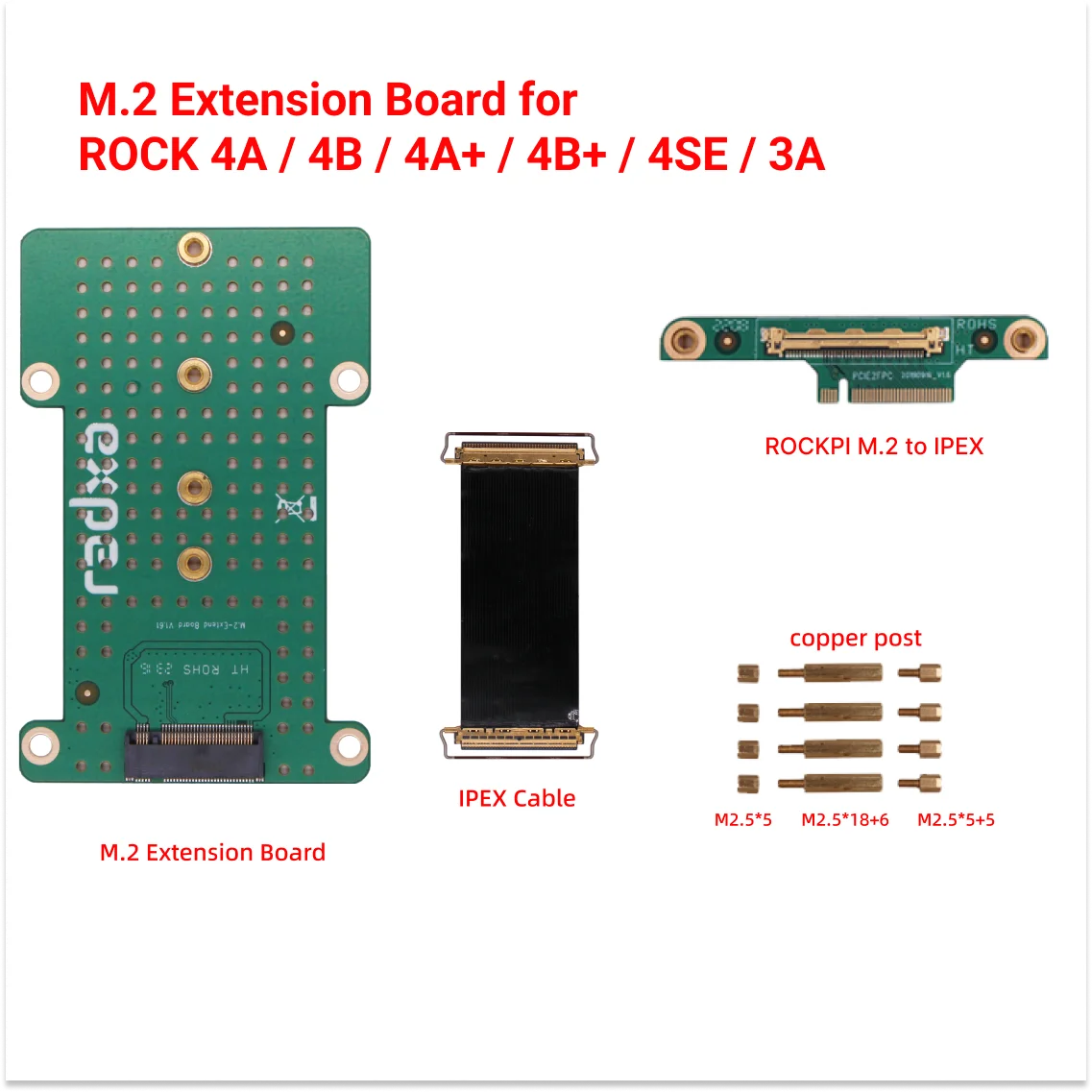 ROCK 4A/4B/4A+/4B+/4SE/3A/5A/3C용 Radxa M.2 확장 보드