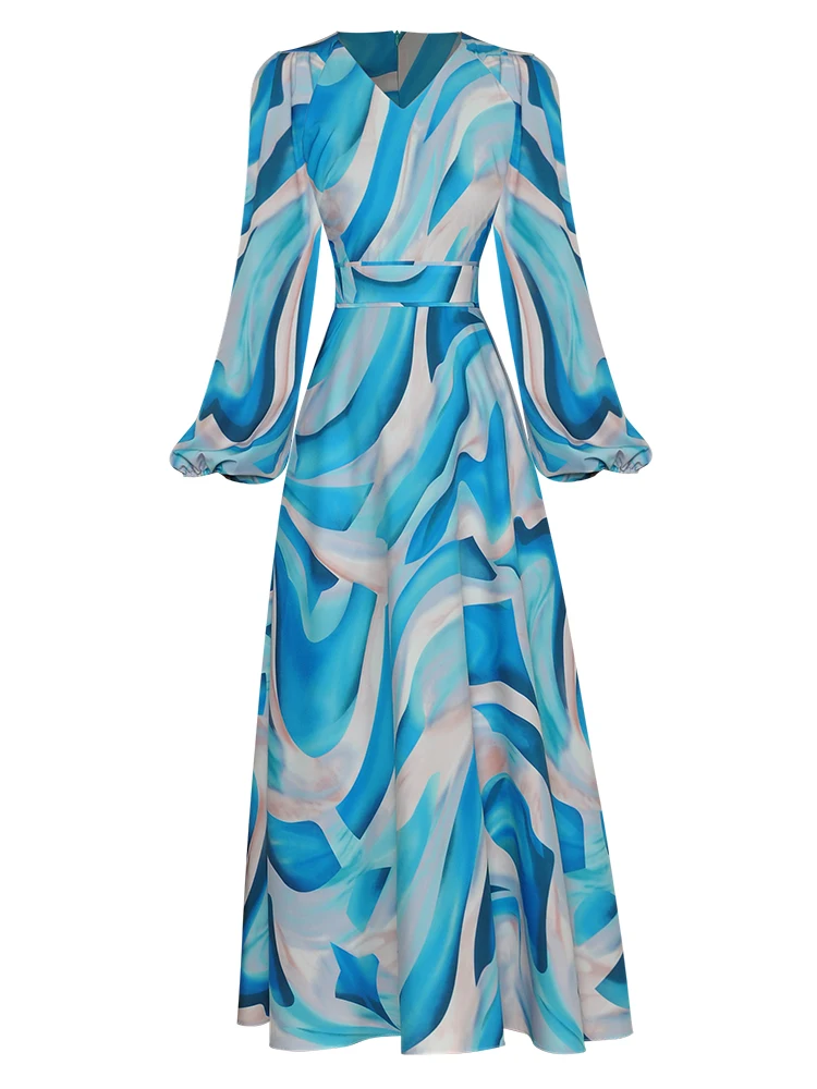 

Sweetsince Women's Dress Spring and Autumn Long Sleeve V-Neck Fashion Geometric Print Medium Length Party Holiday 2023 Designer