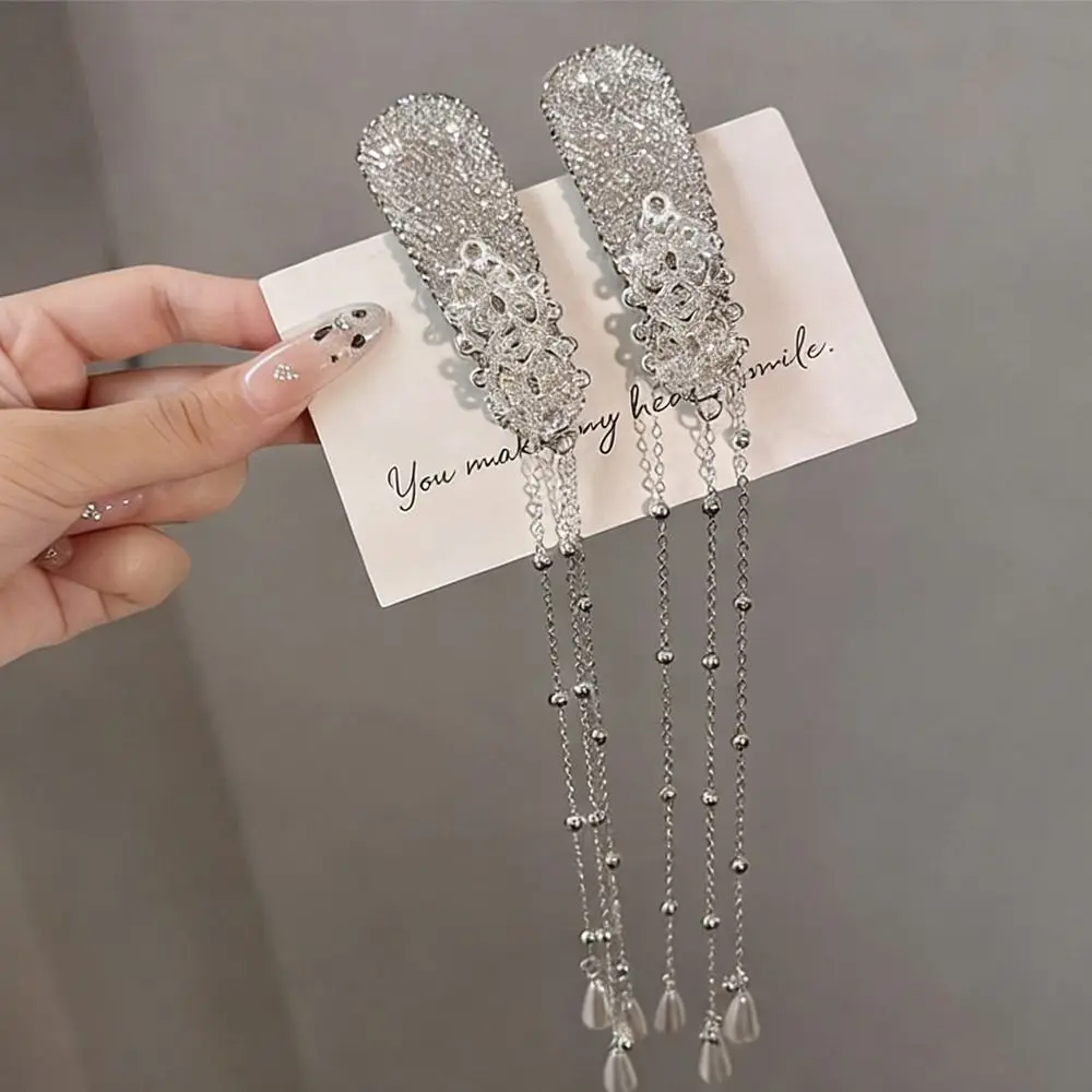 1 Stück/1 Paar Retro Quasten-Haarspange, lange Quaste im Ethno-Stil, Strass-Haarnadel, einzigartiges Design, Nischen-Wasserfall-Fransen-Haarspange – Detail 3