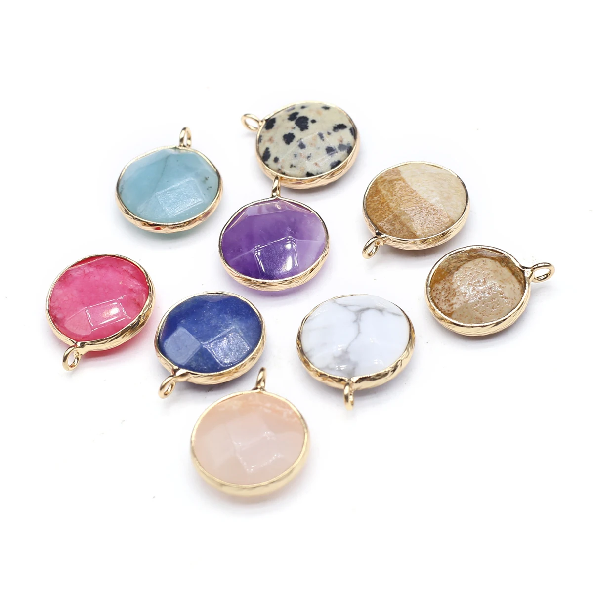 

10 Pcs Round Shape Faceted Random Healing Crystal Stone Pendants Agate Charms for Making Jewelry Necklace Gift