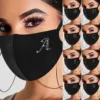 1pc Adult Man Women Rhinestone Letter Ice Silk Cotton Mask Adult Mask Washable Repeatable Outdoor Dusproof Windproof Masque 3