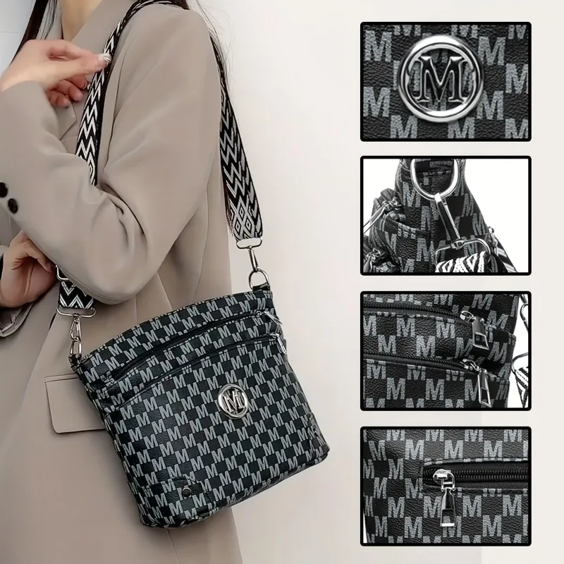Elegant Women's Crossbody Bag with "M" Badge, Multi-Pocket, Adjustable Shoulder Strap, Women Shoulder Bag, Perfect as a Gift