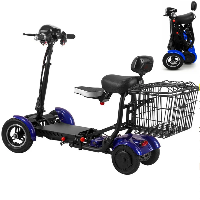 EU Stock Adult Electric Scooter Foldable Two Seater For Elderly Disabled Dual Motor 500W Mobility Scooter 4 Wheels With Basket