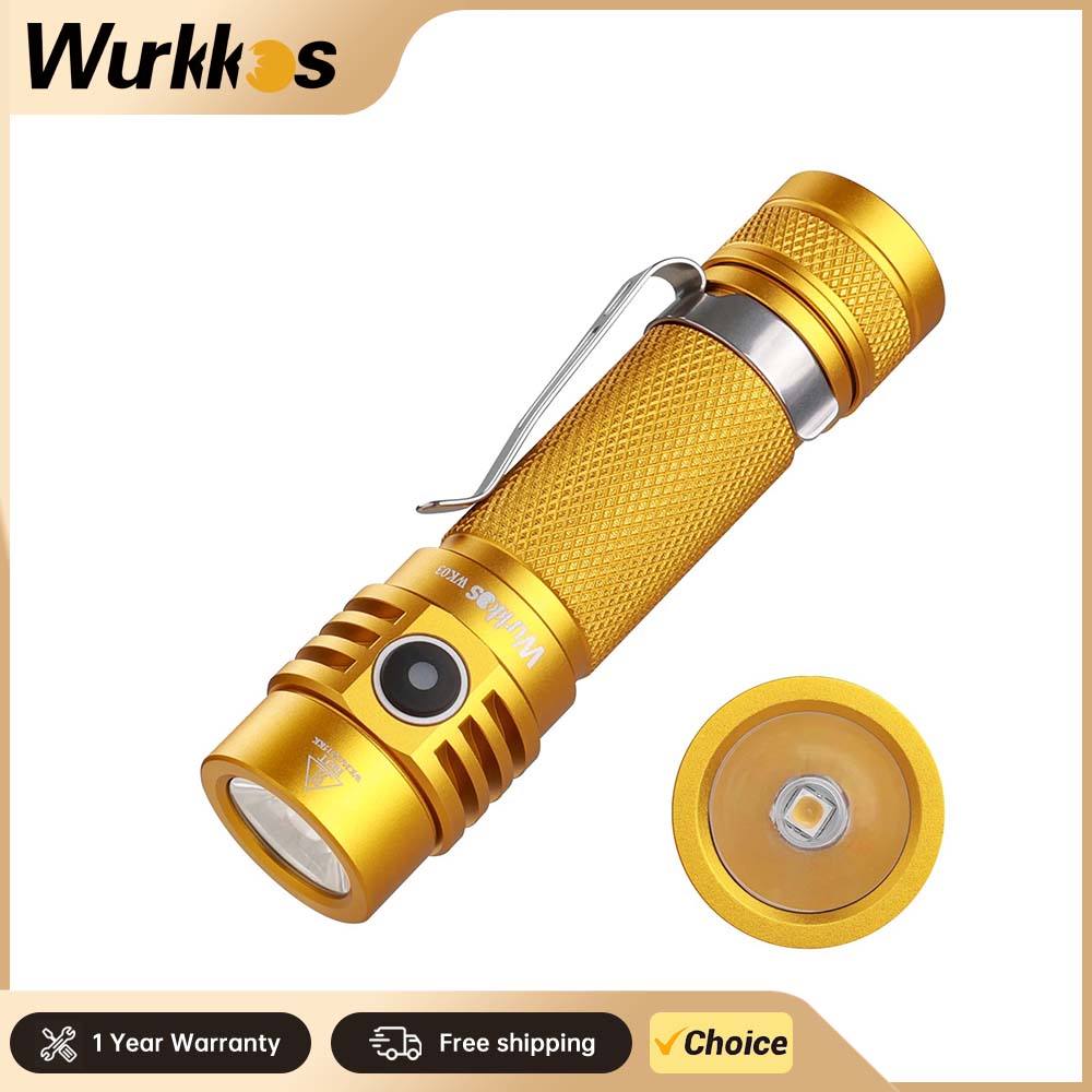 Wurkkos -TLF Golden WK03 18650 Flashlight Nichia 519A 5000K 1200lm USB C Rechargeable Extra Magnetic Tail Cap (LIMITED OFFERï¼