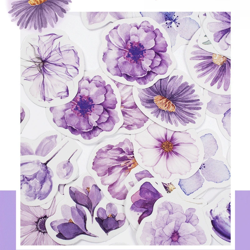 46pcs/set Purple Flowers  Scrapbooking DIY Craft Stickers Diary Planner Stationery Stickers Mobile Decorative Stickers