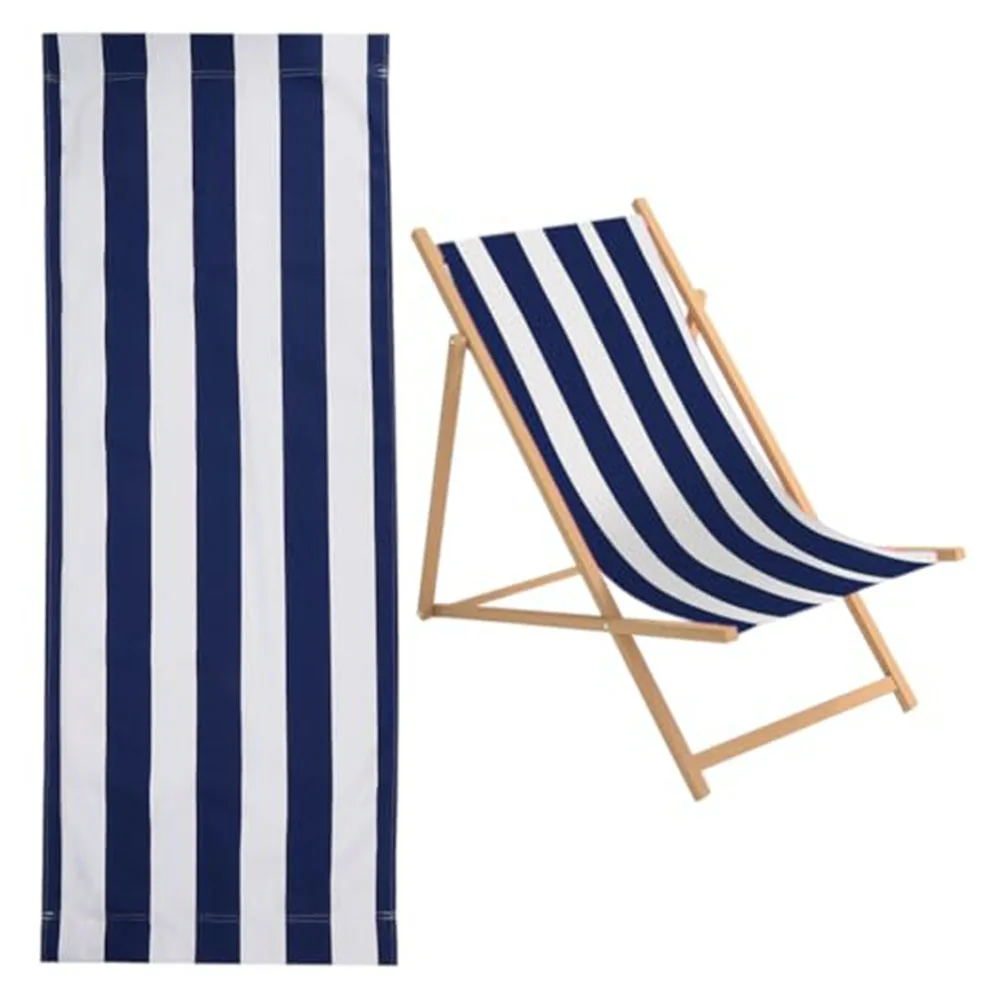 Portable Beach Lounger Replacement Cloth Wear Resistant Polyester Fabric Easy to Roll Up 120x44 cm White and Blue