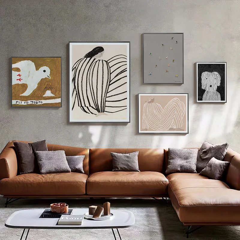 Современные скандинавские Ретро абстрактные линии щенок голубь художественные настенные постеры живопись принты для гостиной Декор