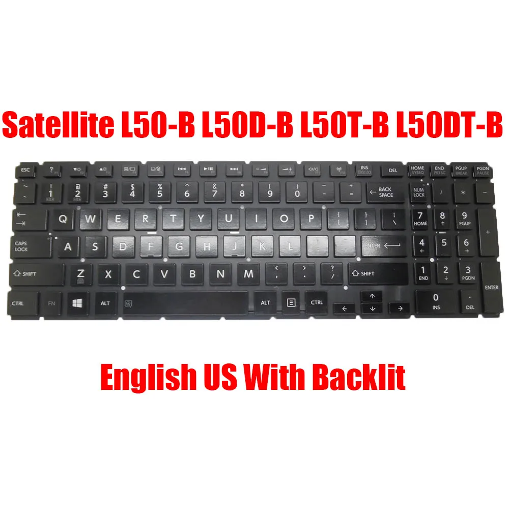 

Английская клавиатура для ноутбука US для Toshiba Satellite L50-B L50D-B L50T-B черный без рамки с подсветкой Новинка