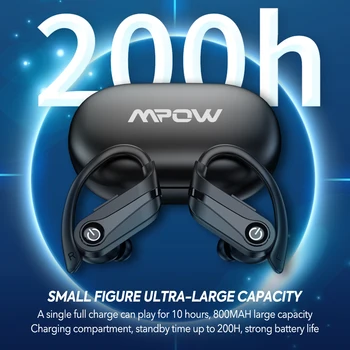 Mpow Q63 Bluetooth 5.3 Wireless Earbuds with Mic IPX7 Waterproof 200H Earphones with Hooks for Sports Running Workout Gym 4